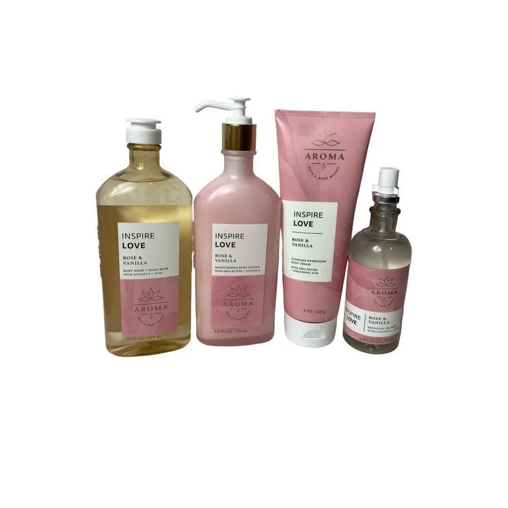 Bath and Body Works INSPIRE LOVE ROSE VANILLA Aromatherapy 4pc Set